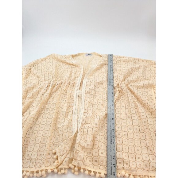 Asha Cover Up Blouse Womens‎ Cream Sheer Lace Top Southwest Crochet Boho Beach - Picture 6 of 8